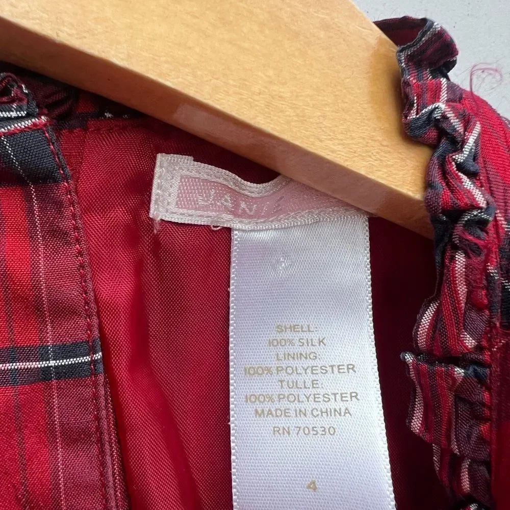Janie & Jack Holiday Silk Plaid Dress 4 T Christmas Red Plaid Bow